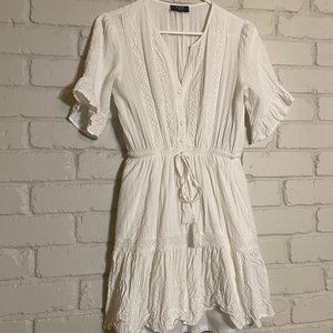 White Detailed Ruffle Sleeve Summer Dress